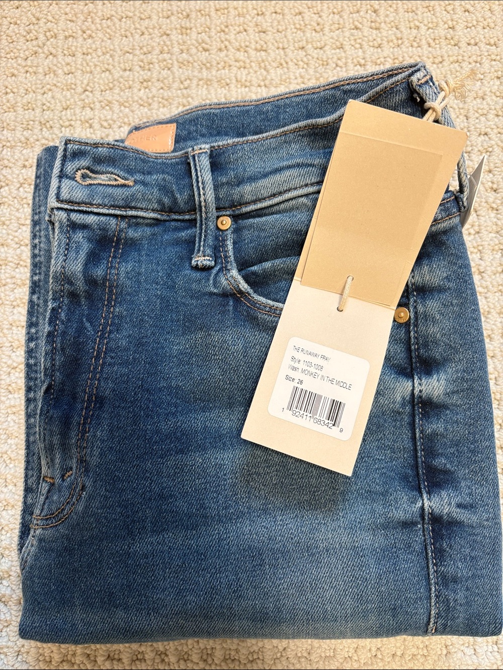 Mother the Runaway Fray High-Rise Women's Denim Jeans in Monkey in the Middle